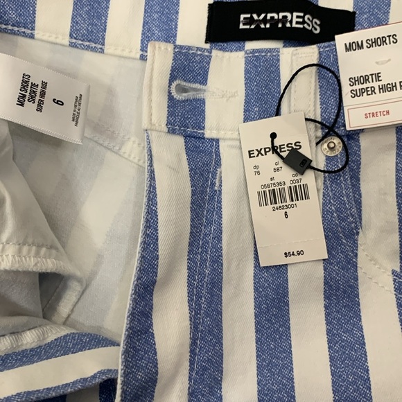 Express Blue and White Striped Shortie Super High Rise Mom Shorts- NWT- 6 - Picture 13 of 15